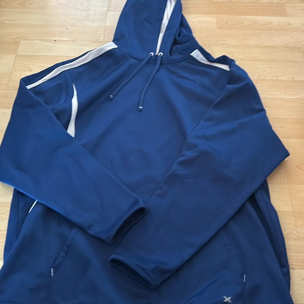 Blue Hoodie with White Accents